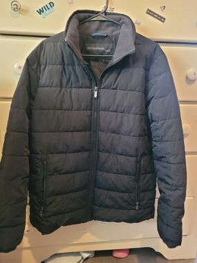 Weatherproof Men's Black Quilted Puffer Jacket with Stand Collar